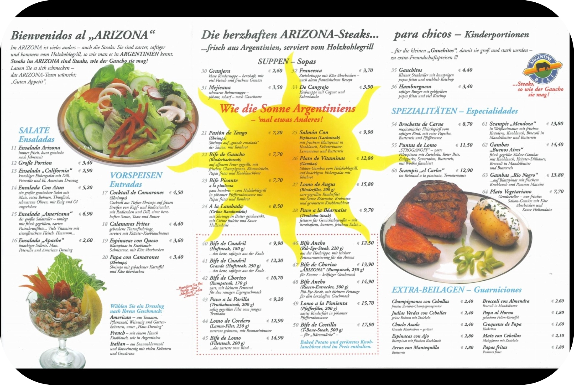 Menükarte Seite B – Salate und Vorspeisen